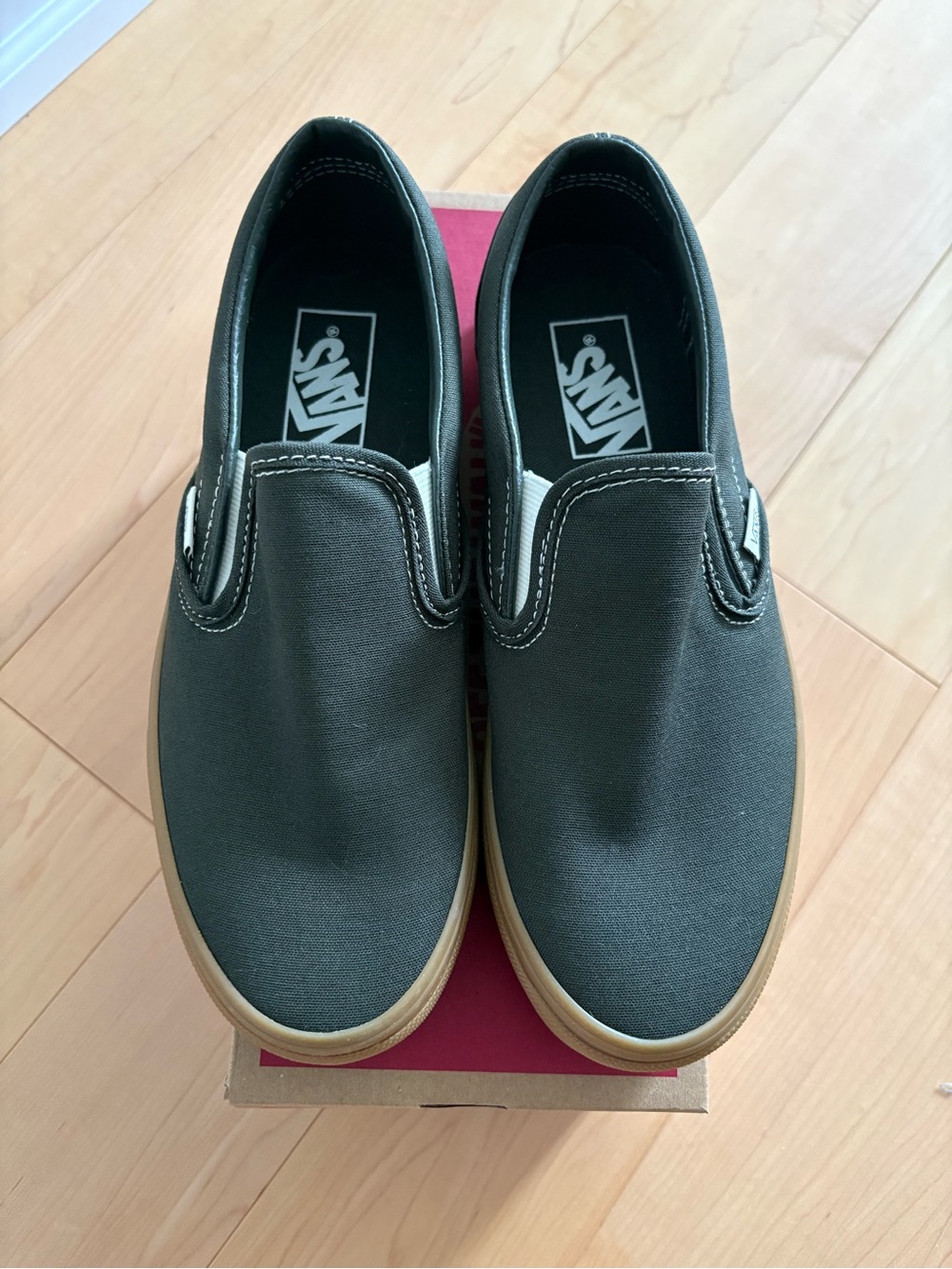 Vans Olive Green Canvas Slip-On Sneakers with Gum Sole